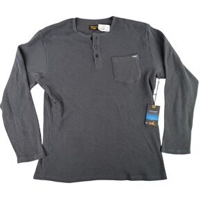 Seager Sawpit Henley Long Sleeve Thermal Mens XXL Black Waffle Knit Pocket